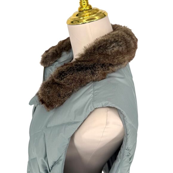 Eddie Bauer Quilted Vest Women's XL Goose Down Removable Faux Fur Collar Pockets - Picture 8 of 15